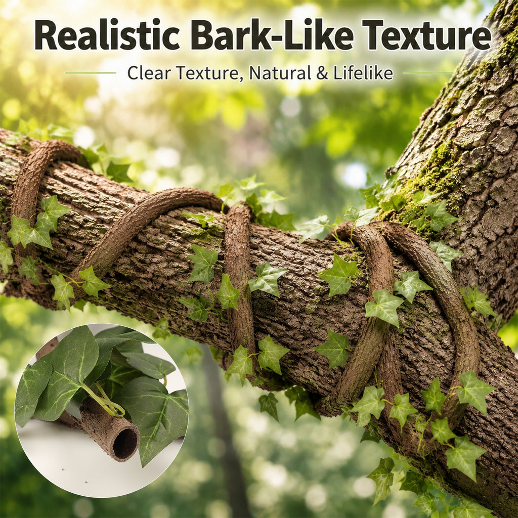 Close-up of realistic bark-like texture on artificial ivy vine