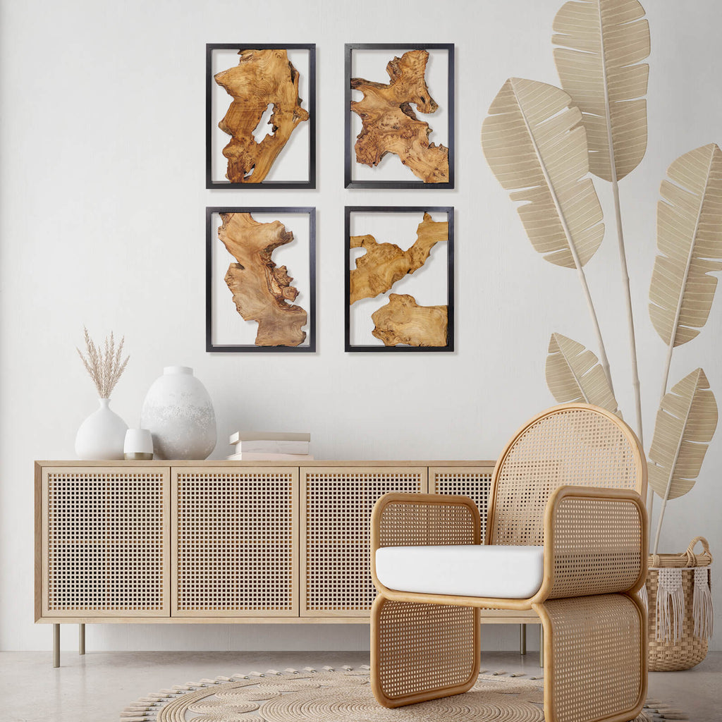NAHARO Handcrafted Reclaimed Wood Wall Art – Set of 4