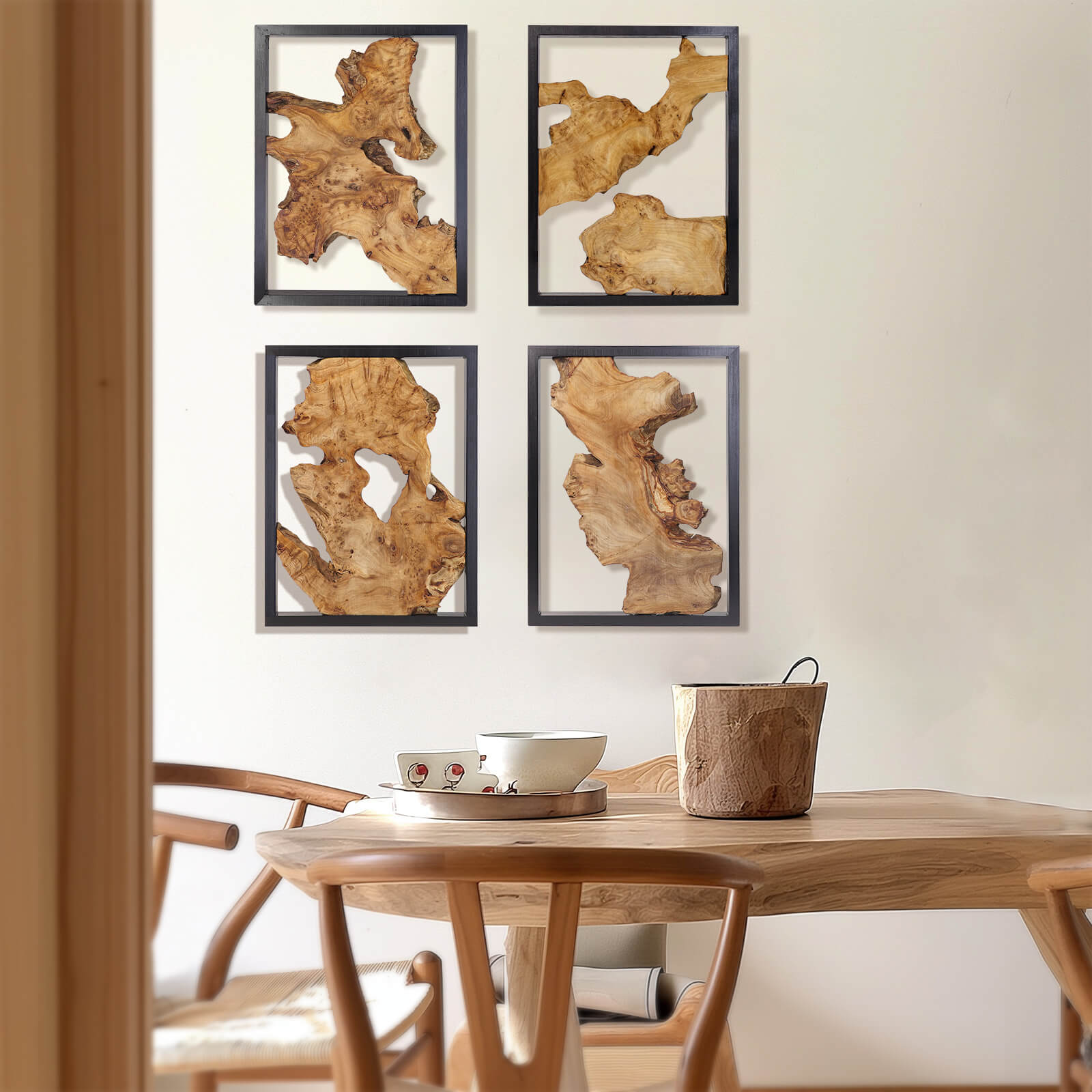 NAHARO Handcrafted Reclaimed Wood Wall Art – Set of 4