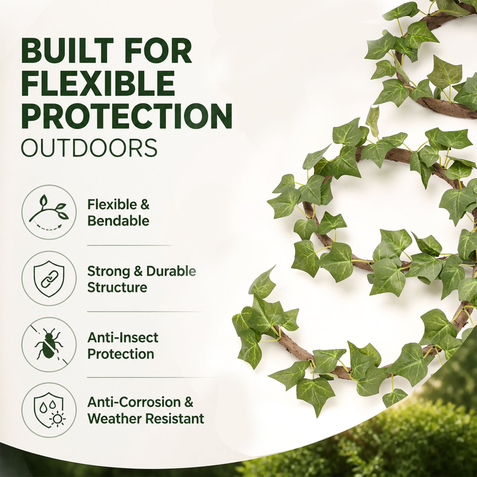 Flexible artificial ivy vine designed for outdoor decorative use