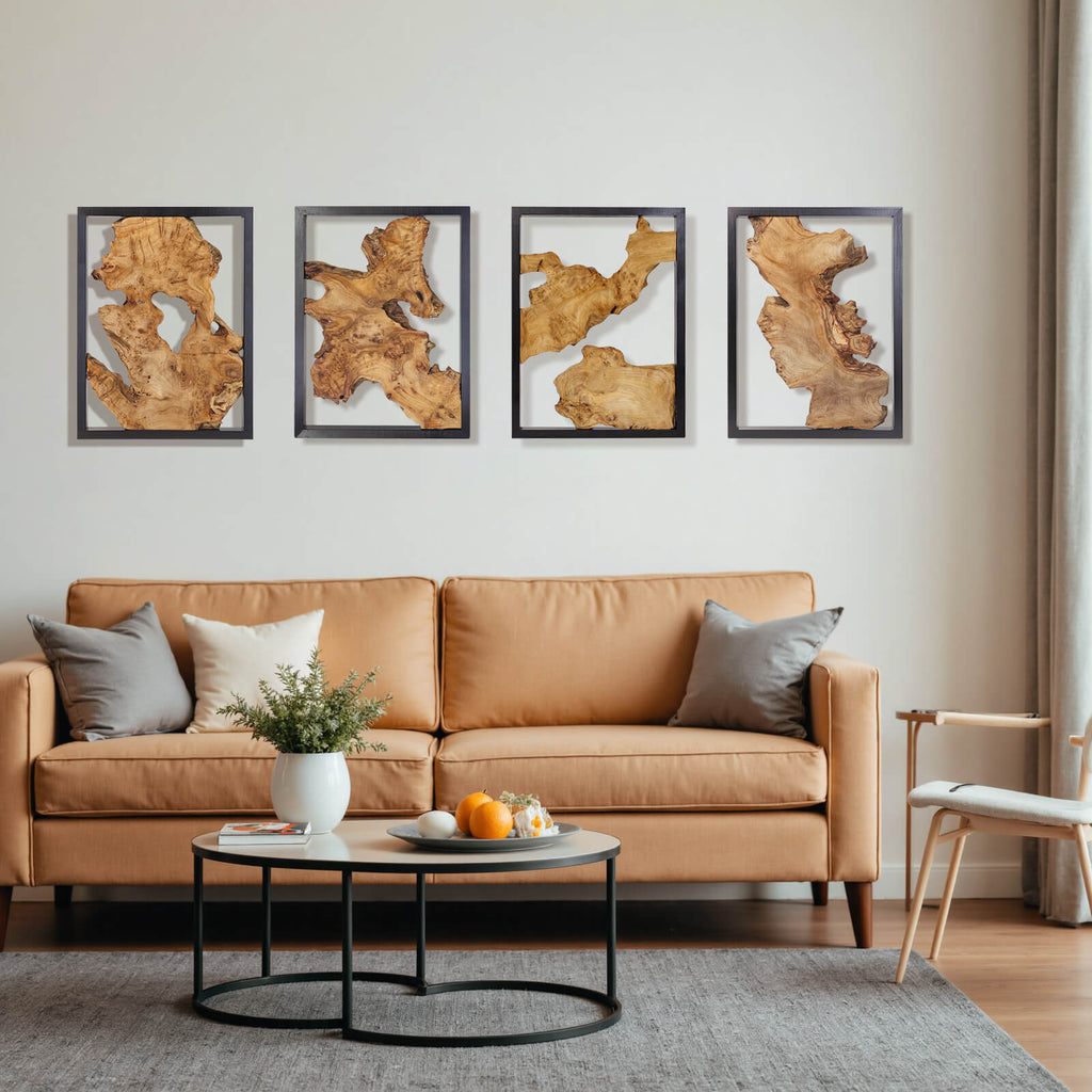 NAHARO Handcrafted Reclaimed Wood Wall Art – Set of 4