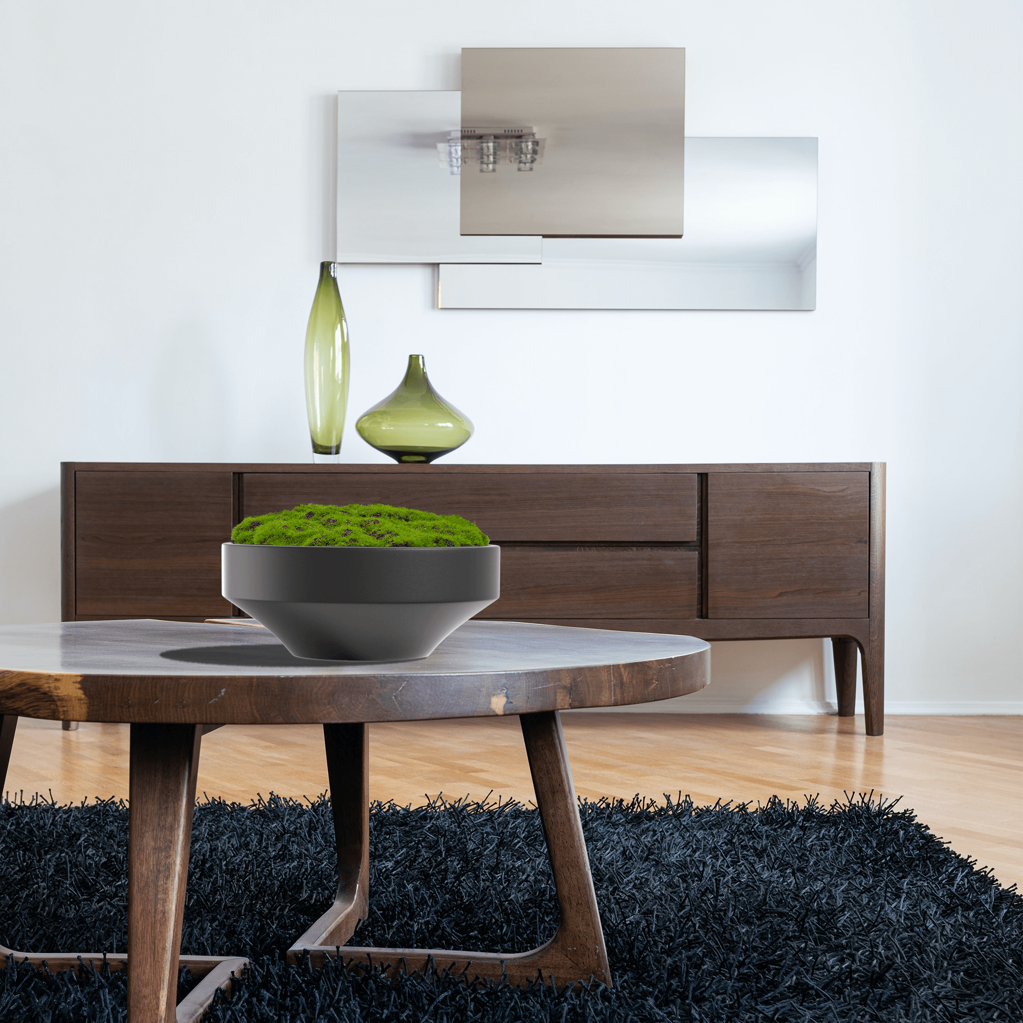 NAHARO Artificial Moss Bowl Centerpiece – Black Ceramic, 11 in