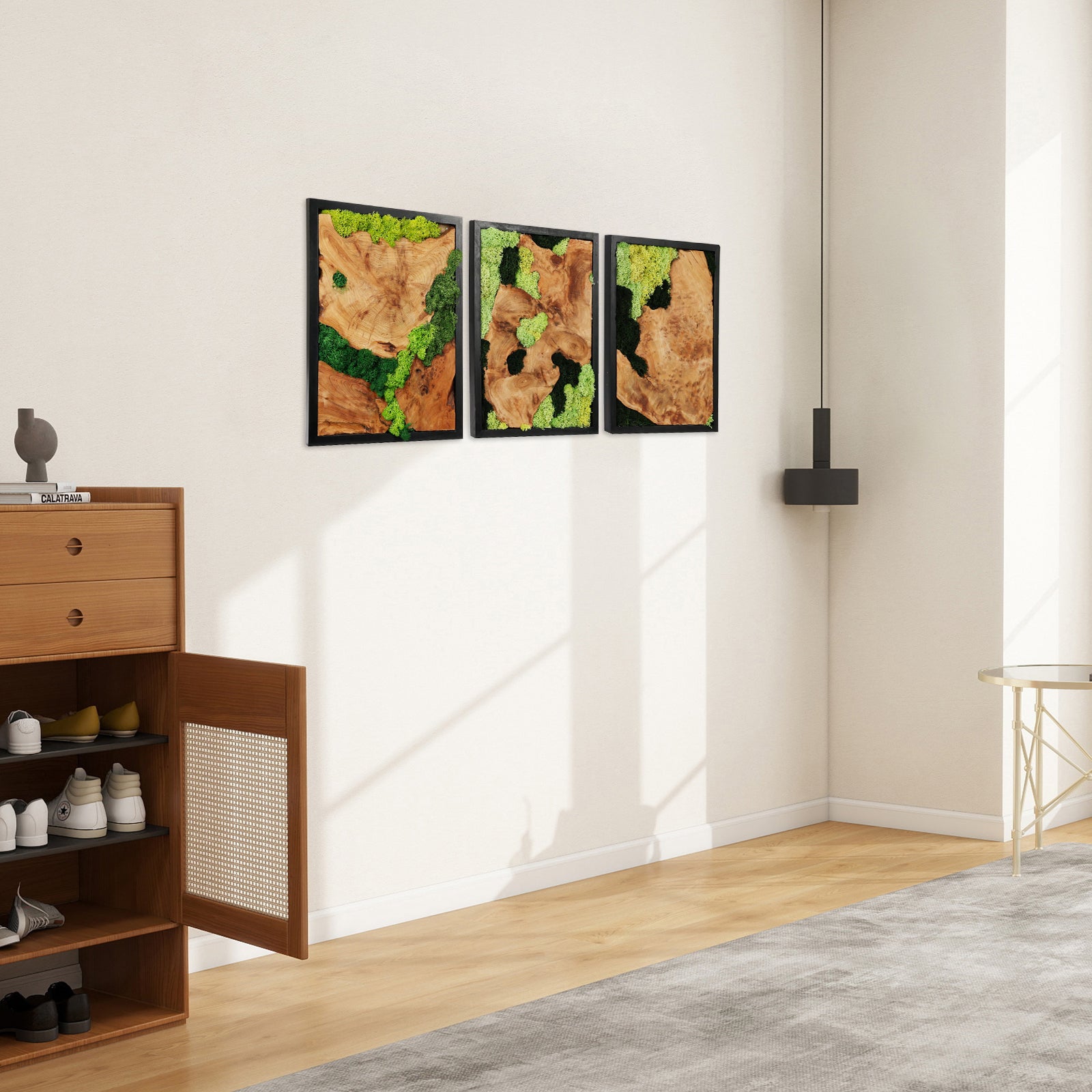 NAHARO Preserved Moss & Natural Wood Wall Art – Set of 3, 16 × 12 in