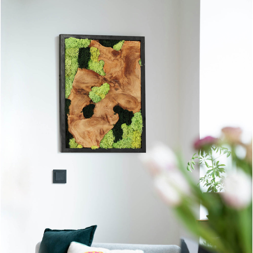 NAHARO Preserved Moss & Natural Wood Wall Art – Set of 3, 16 × 12 in