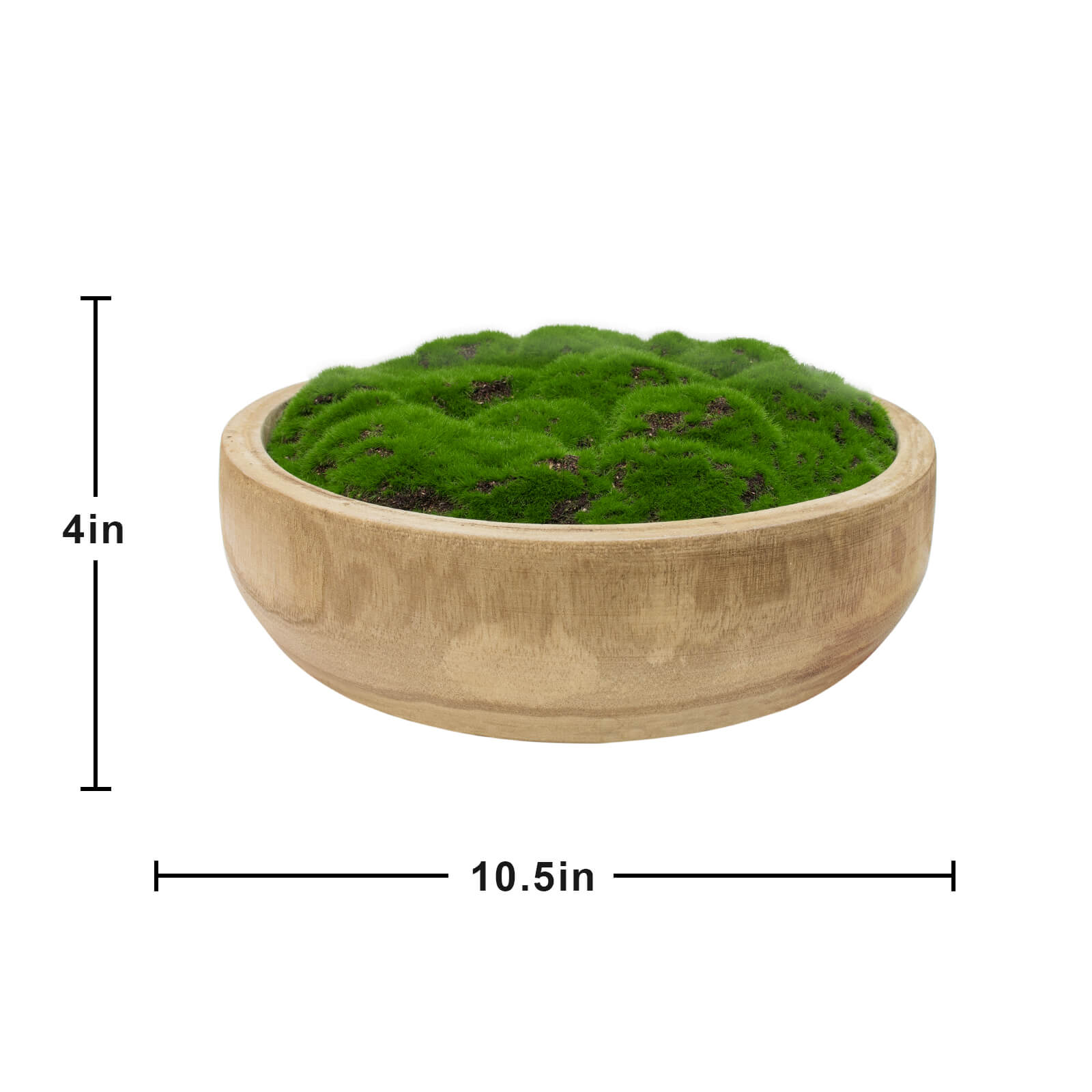 NAHARO Round Artificial Moss Bowl – Natural Wood, 10.5 in