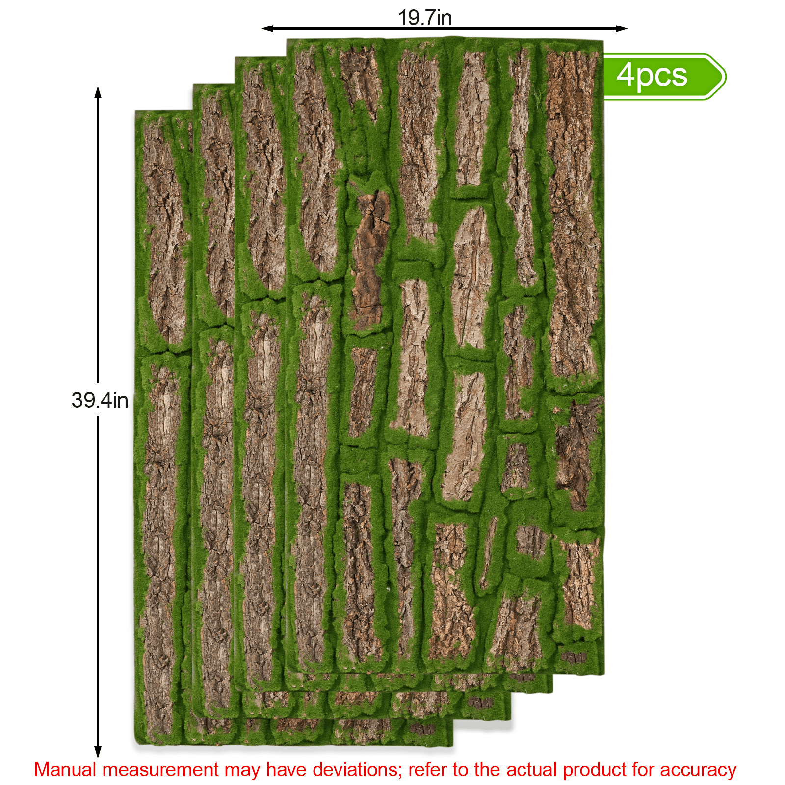 4-Pack Artificial Moss Bark Rolls – 39.4 × 19.7 in Cut-to-Fit Tree Wrap