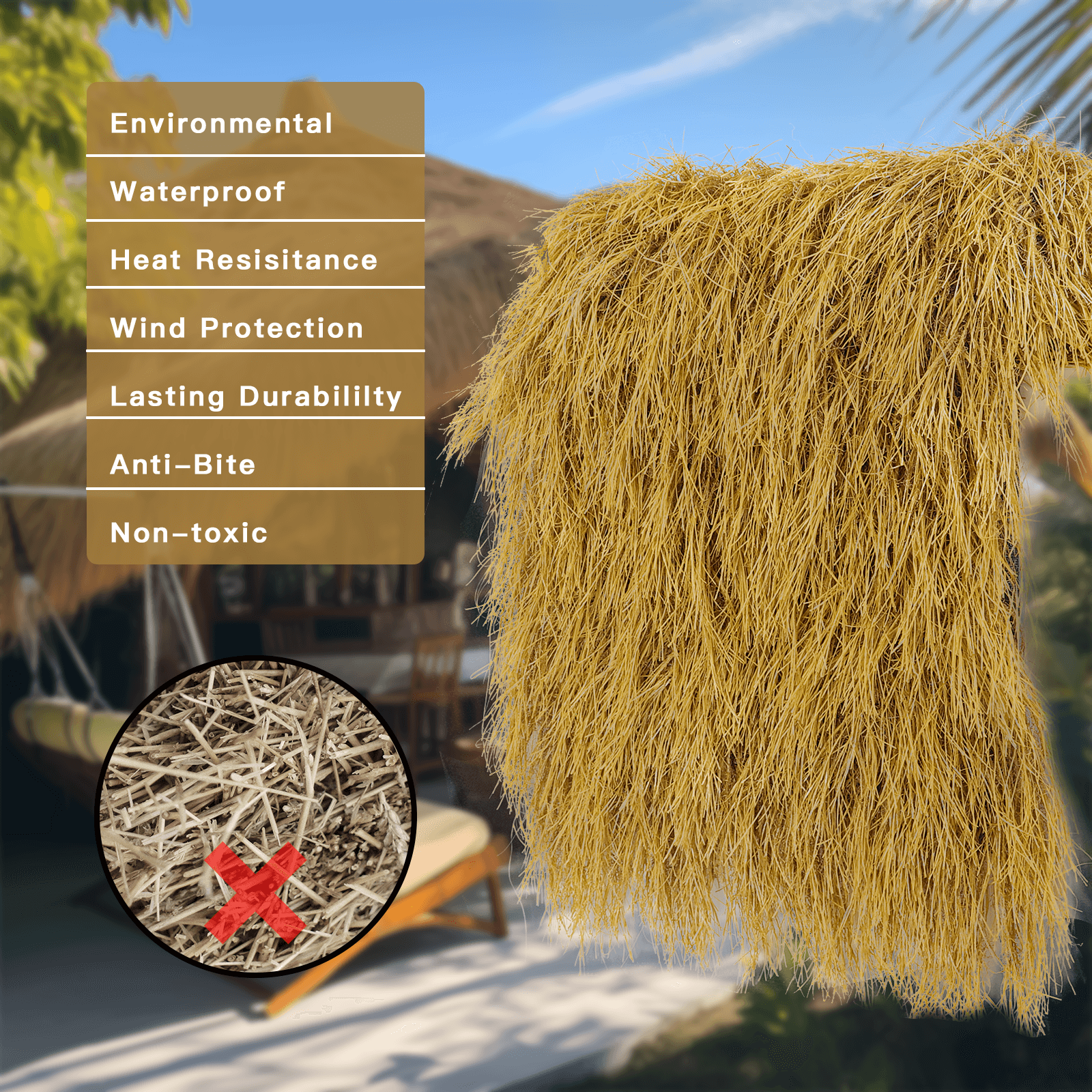 Artificial Thatch Grass Roll with Reinforced Backing