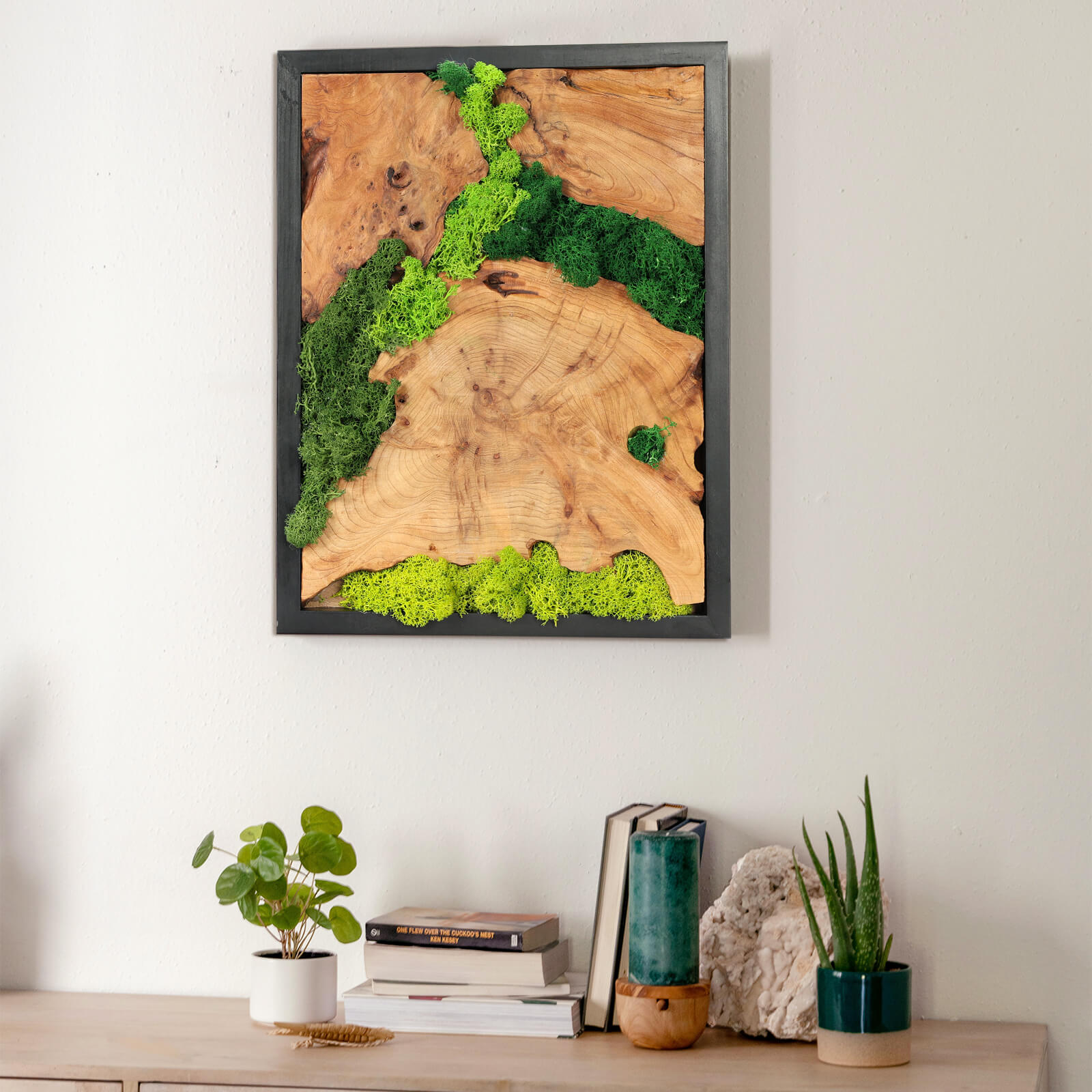 NAHARO Preserved Moss & Natural Wood Wall Art – Set of 3, 16 × 12 in