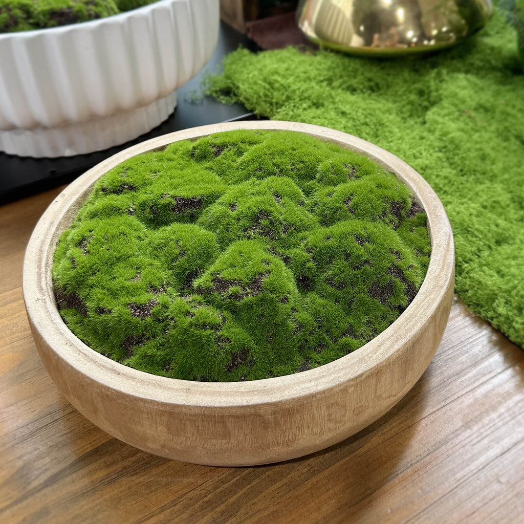 NAHARO Round Artificial Moss Bowl – Natural Wood, 10.5 in