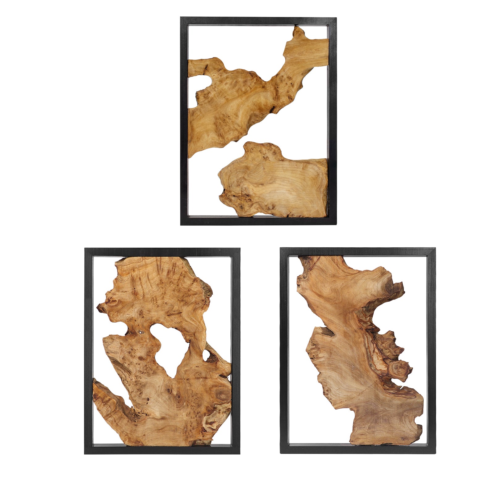 NAHARO handcrafted irregular reclaimed wood wall art, set of three
