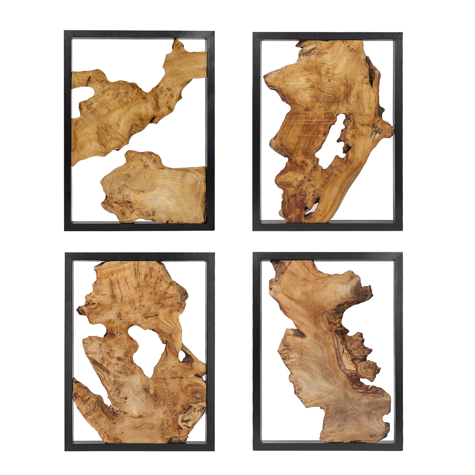 NAHARO handcrafted irregular reclaimed wood wall art, set of four