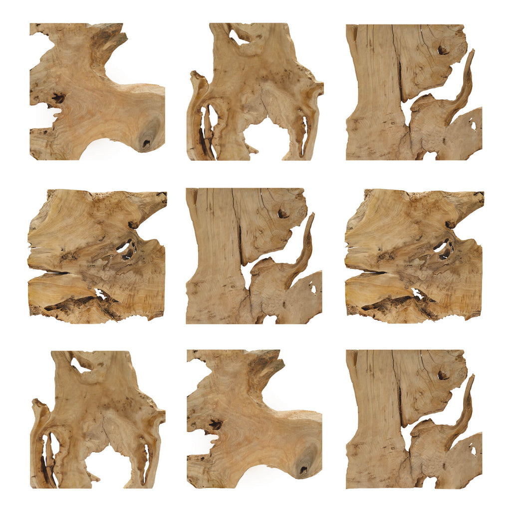 NAHARO handcrafted unframed natural wood wall art, set of nine