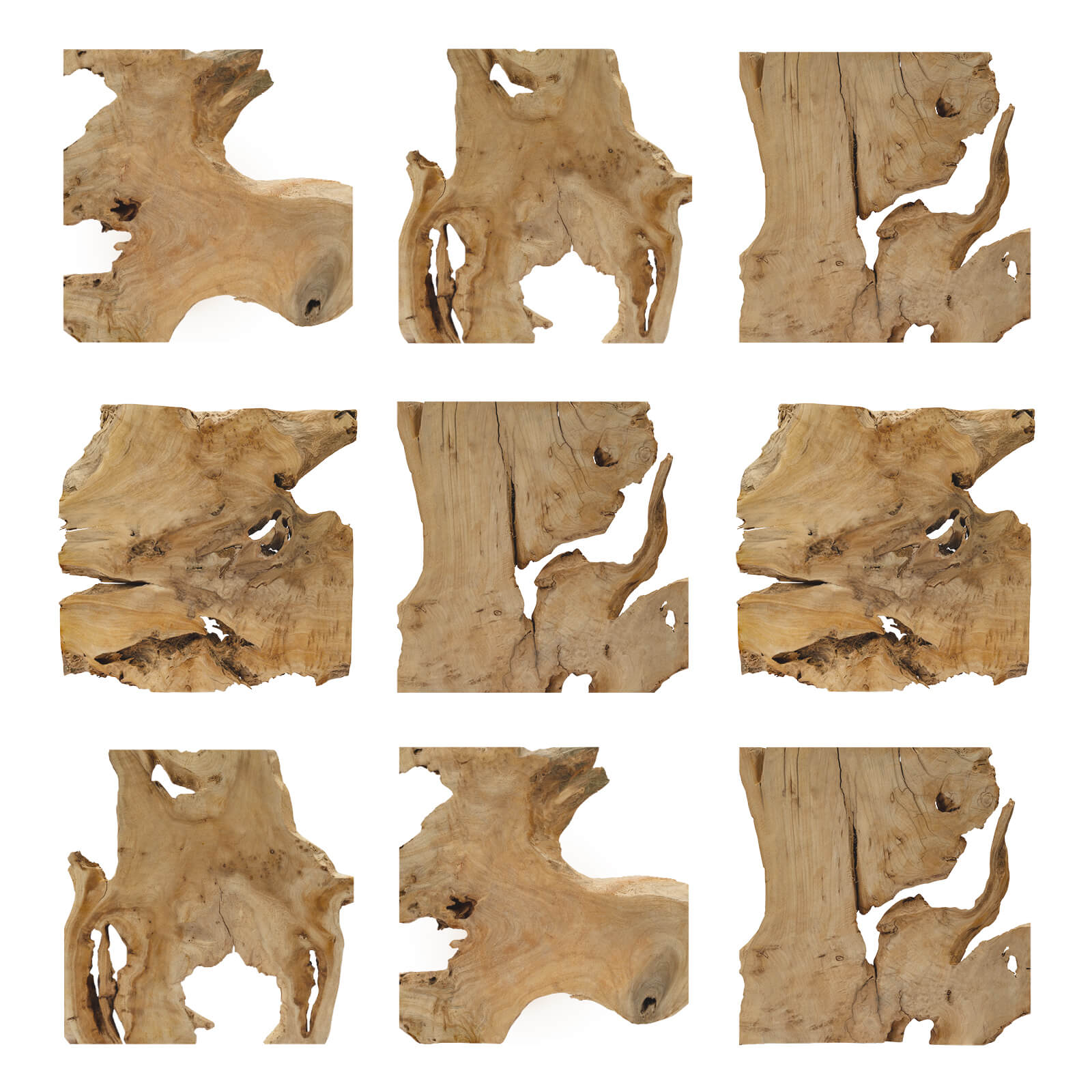 NAHARO handcrafted unframed natural wood wall art, set of nine